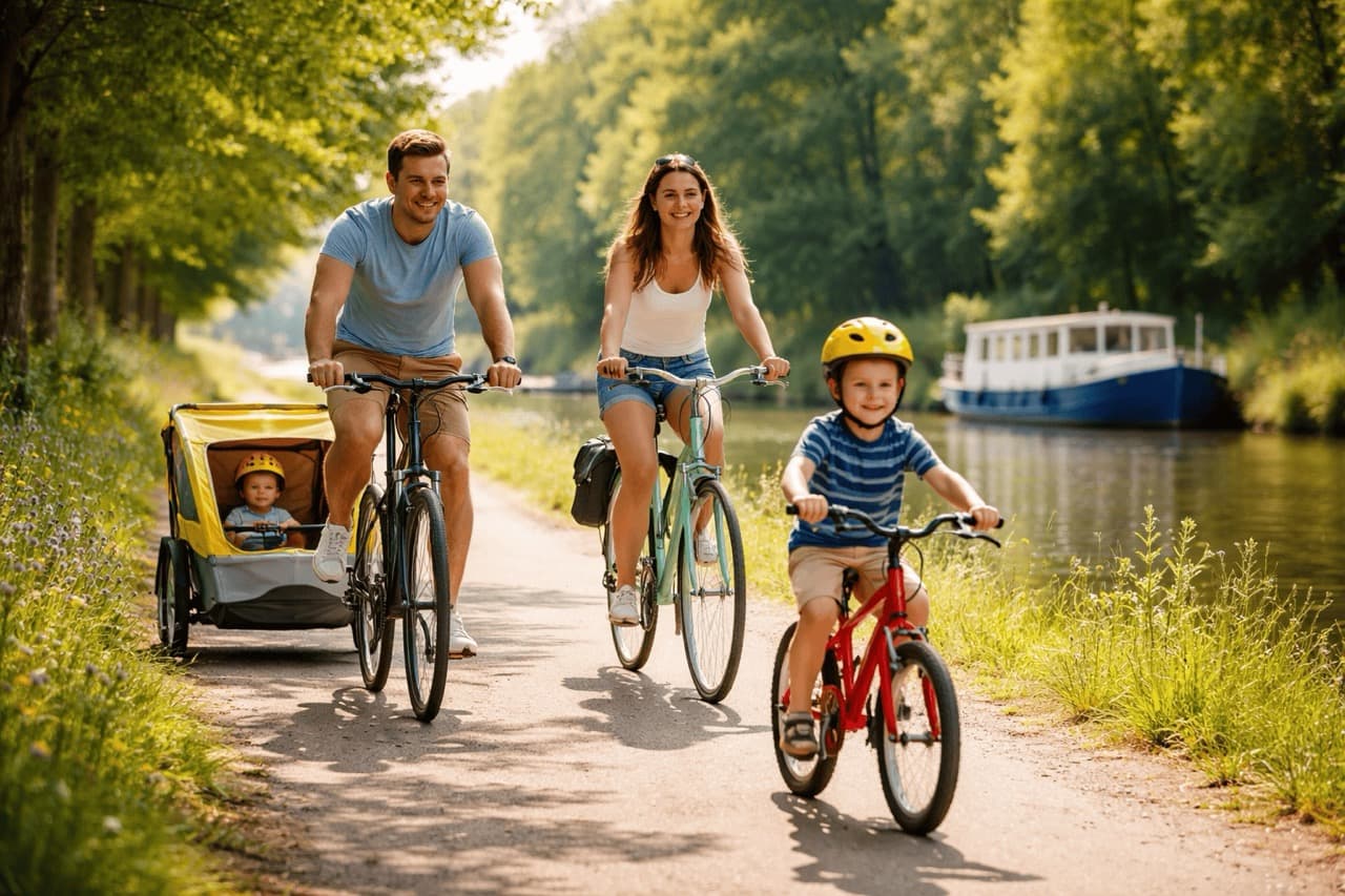 long du canal à vélo en famille
