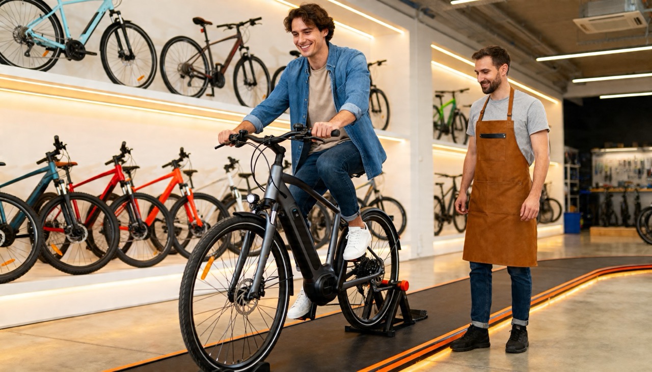 essayer un vélo en boutique